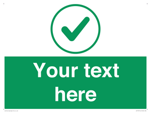 Custom green background, green tick in circle sign